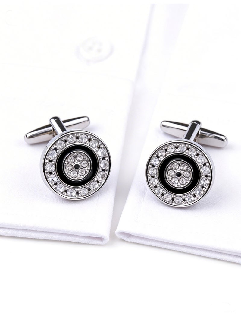 DB Innov. Cufflinks, Round Crystal Cufflinks, 2 PCS in One Set Copper Material Jewelry Specially Design for Men's Shirt Wedding Business Gift with Delicate Package Box. - Image 2